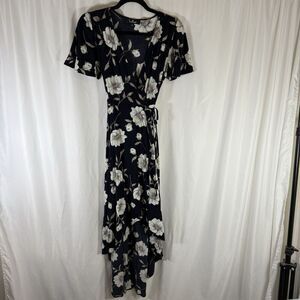 Lulu's Wrap Dress Women's Small Blue Floral Short Sleeve Tie Front Lightweight